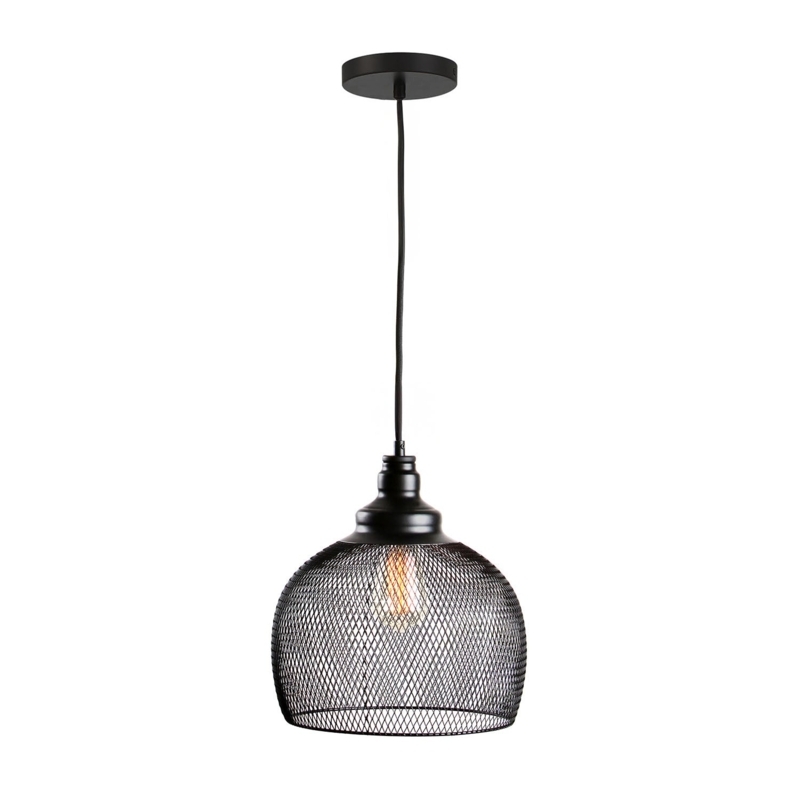 Industrial Pendant Light Matte Black Mesh With Vintage Bulb