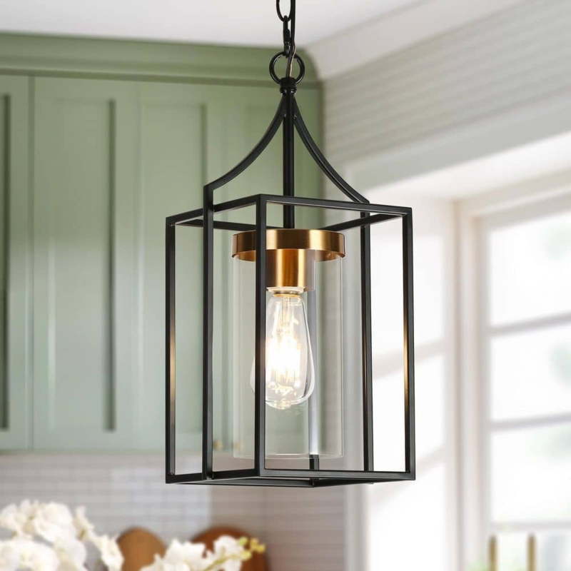 Industrial Pendant Light Polished Brass Cylinder Glass Geometric Cage