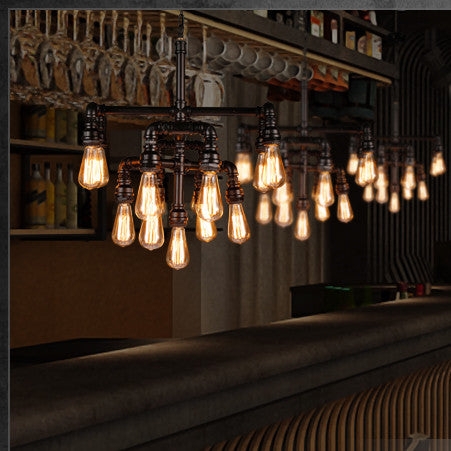 Industrial Pipe Multi-Light Pendant Three Exposed Bulbs Retro Vintage