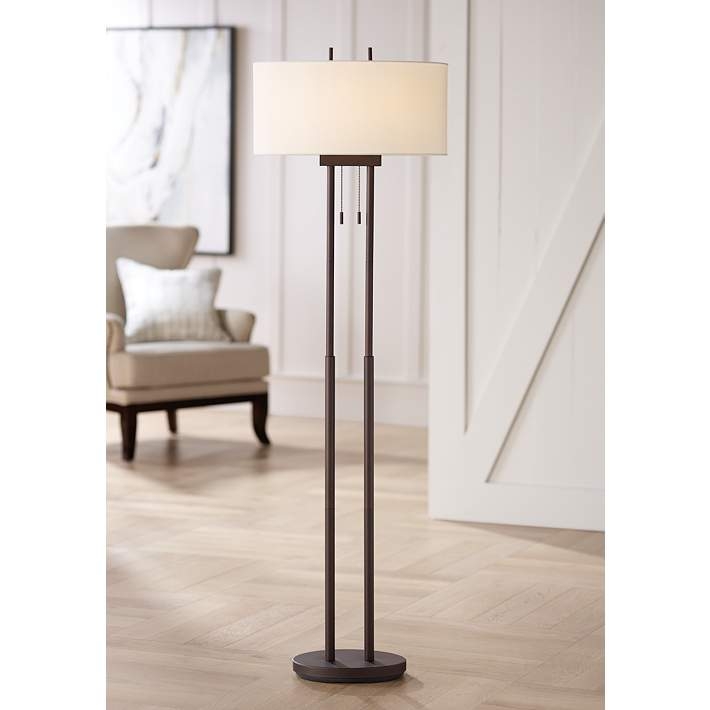 Industrial Twin Pole Floor Lamp, Dark Bronze Finish, Dual Pull Chains