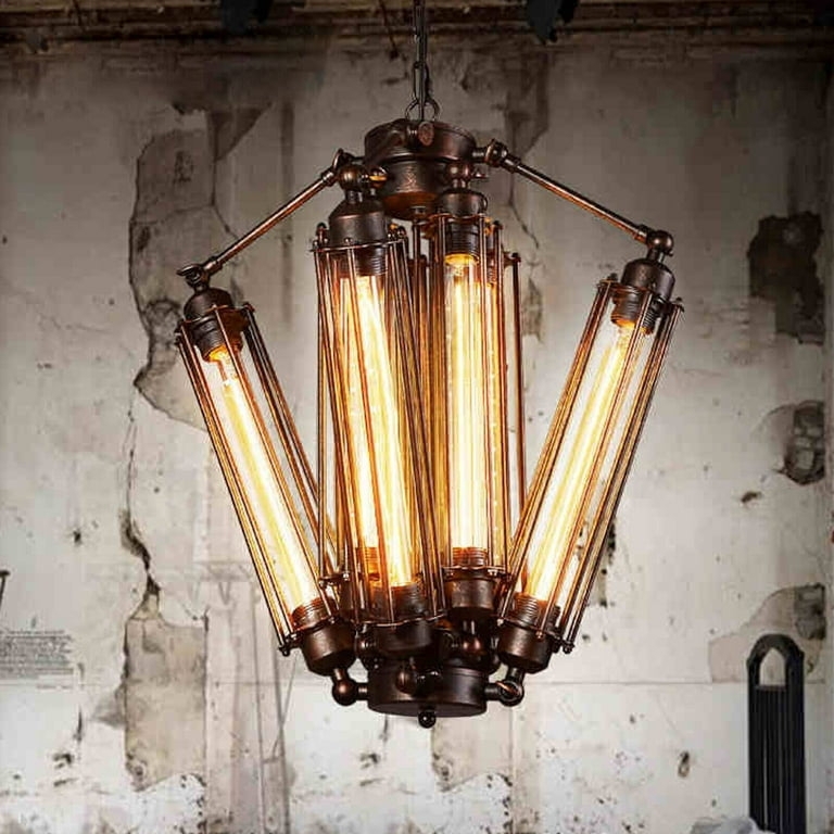 Industrial Wagon Wheel Chandelier Eight Exposed Bulbs Matte Black