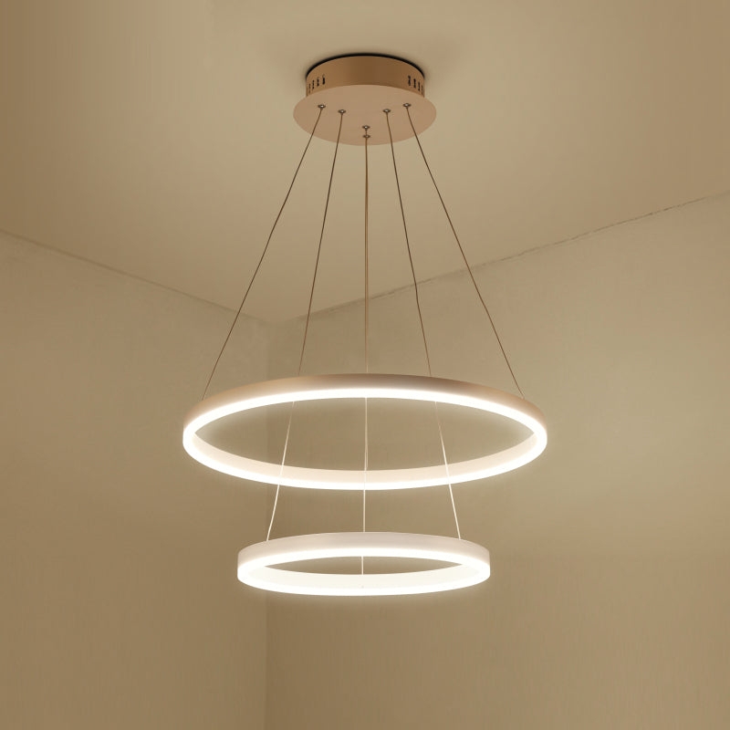 Integrated LED Chandelier with Dual Nested Gold Rings