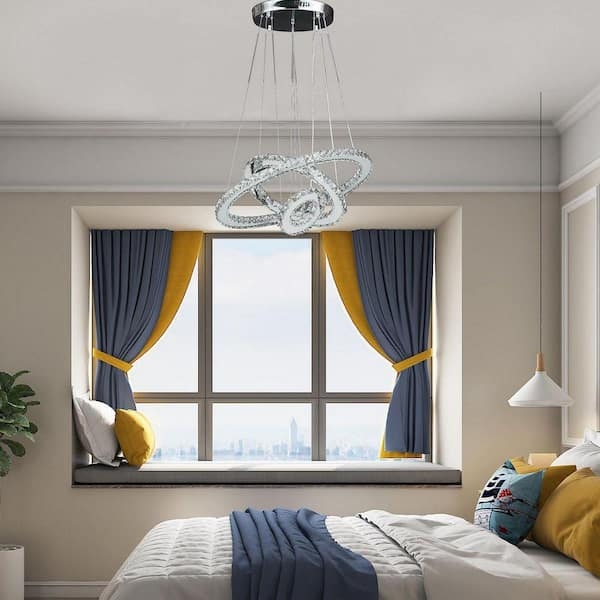 Interlocking Crystal Hoop Chandelier Integrated LED Glam Dining Room