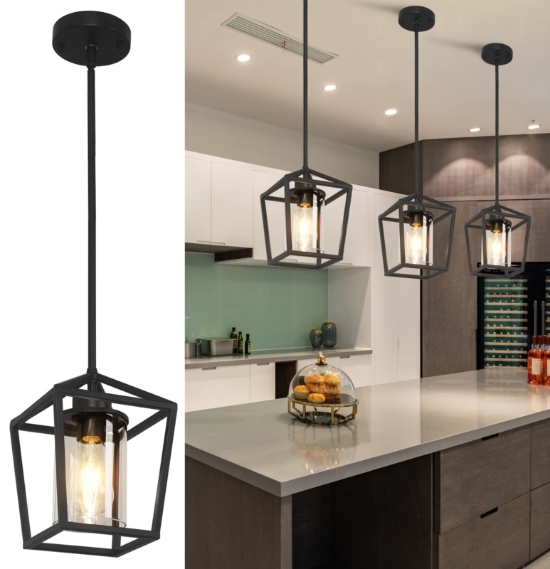 Iron Cage Pendant Light with Glass Insert | Farmhouse