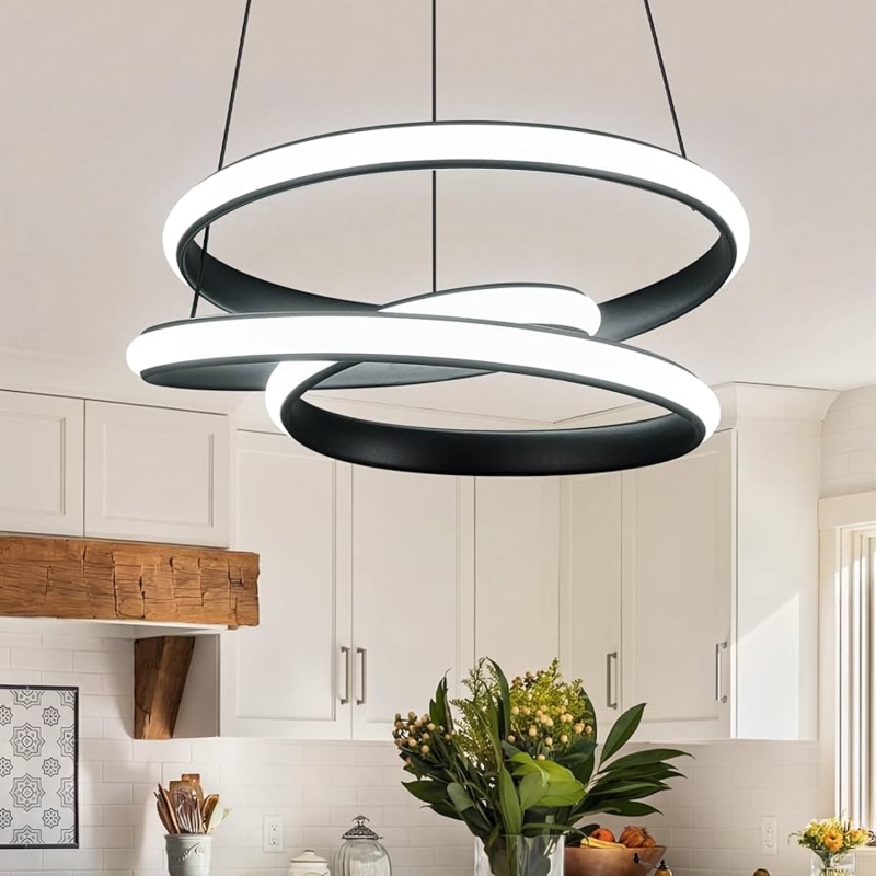 Irregular Pendant Light Streamline LED Matte Black Minimalist Dining.