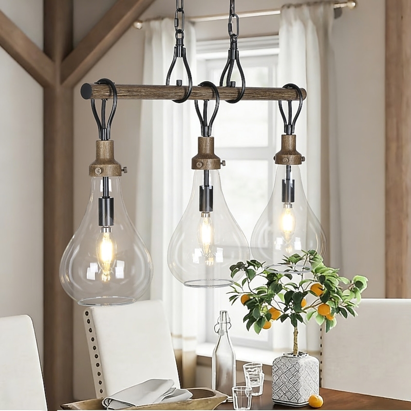 Island Chandelier Teardrop Glass Mixed Media Frame Farmhouse