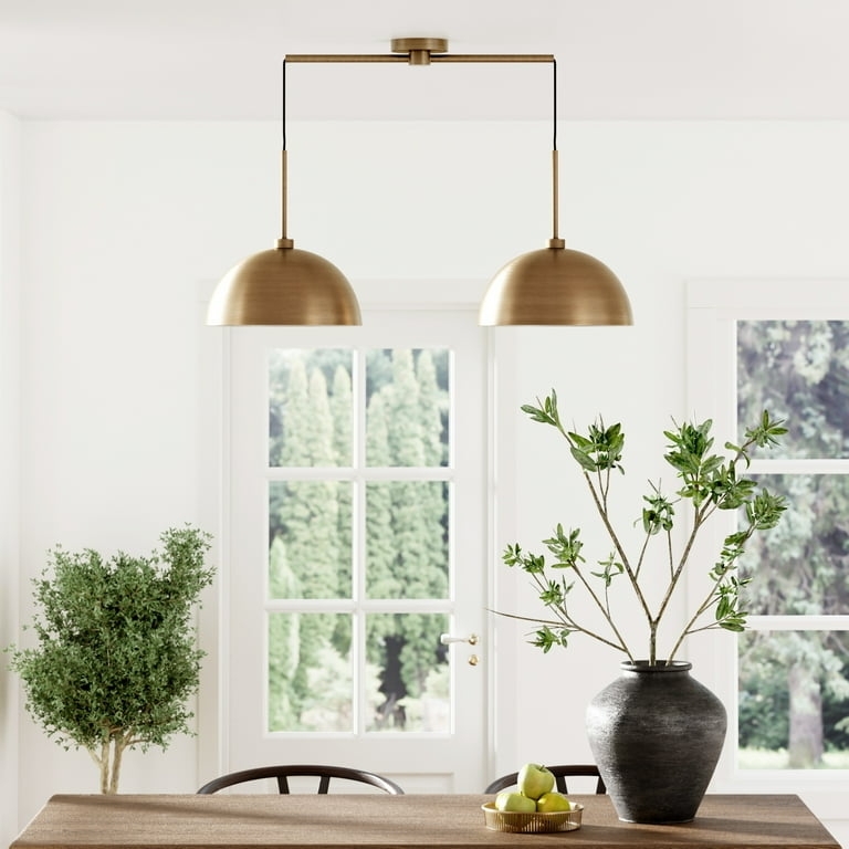 Island Light Linear Suspension Brass Cone Shades Adjustable Cord