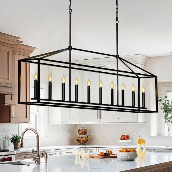 Island Light Ten Light Matte Black Rectangular Open Frame Fixture