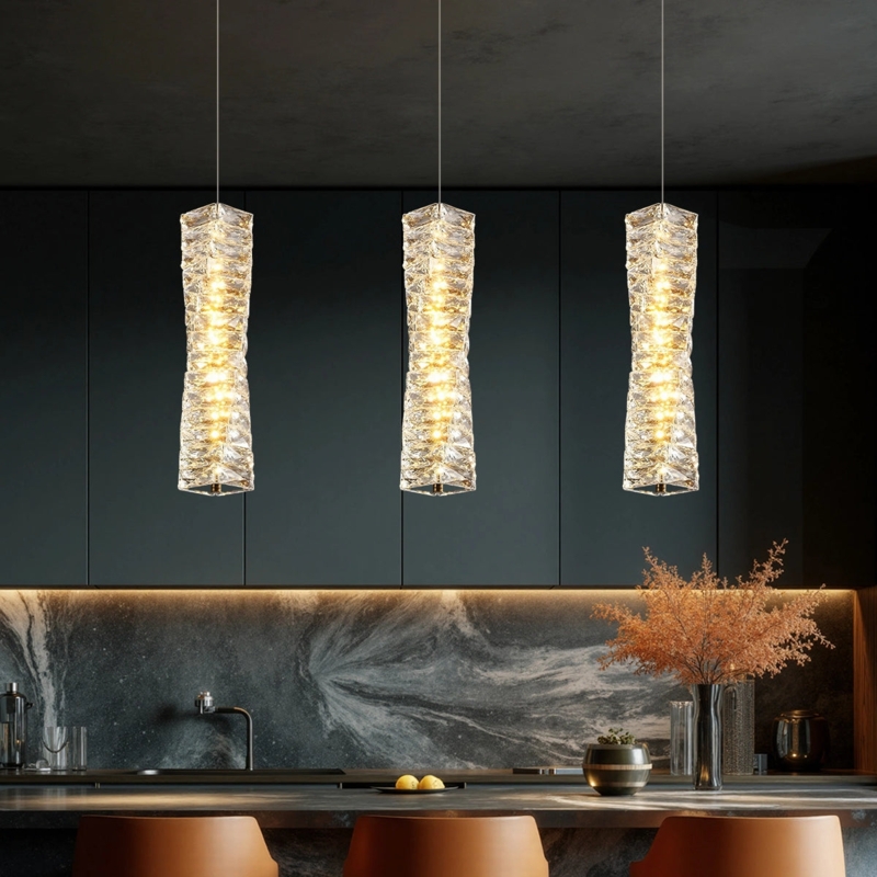 Island Light with Linear Rectangular Form and Faceted Crystals