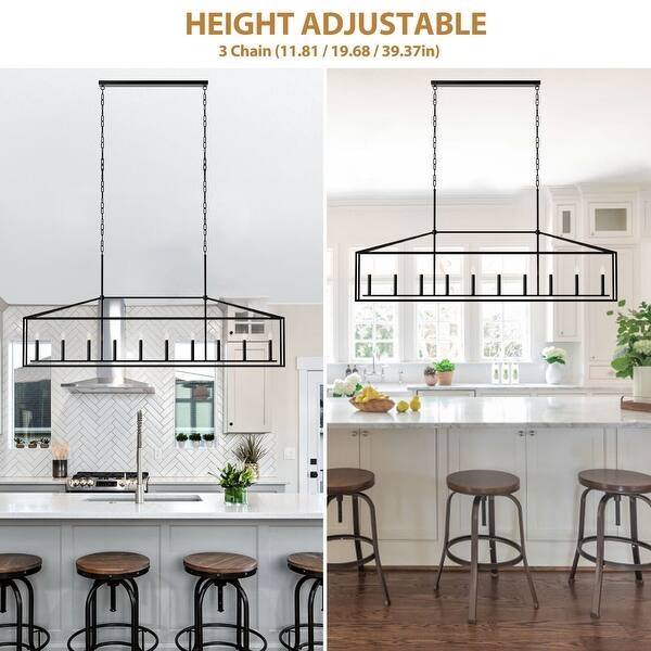 Island Light Wood Toned Matte Black Rectangular Open Frame Fixture