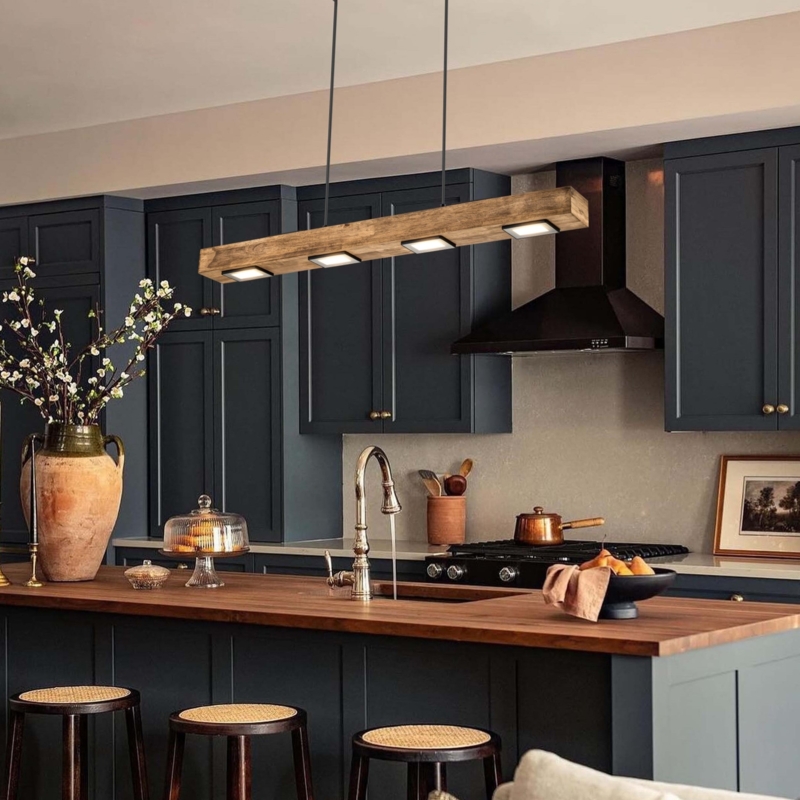 Island Pendant 6 Light Linear Wood Beam Modern Farmhouse Island Pendant