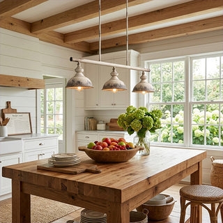Island Pendant Distressed White Island Lighting 3-Light Linear Cage