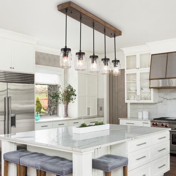 Island Pendant Light 5 Light Linear Rustic Mason Jar Island Lighting
