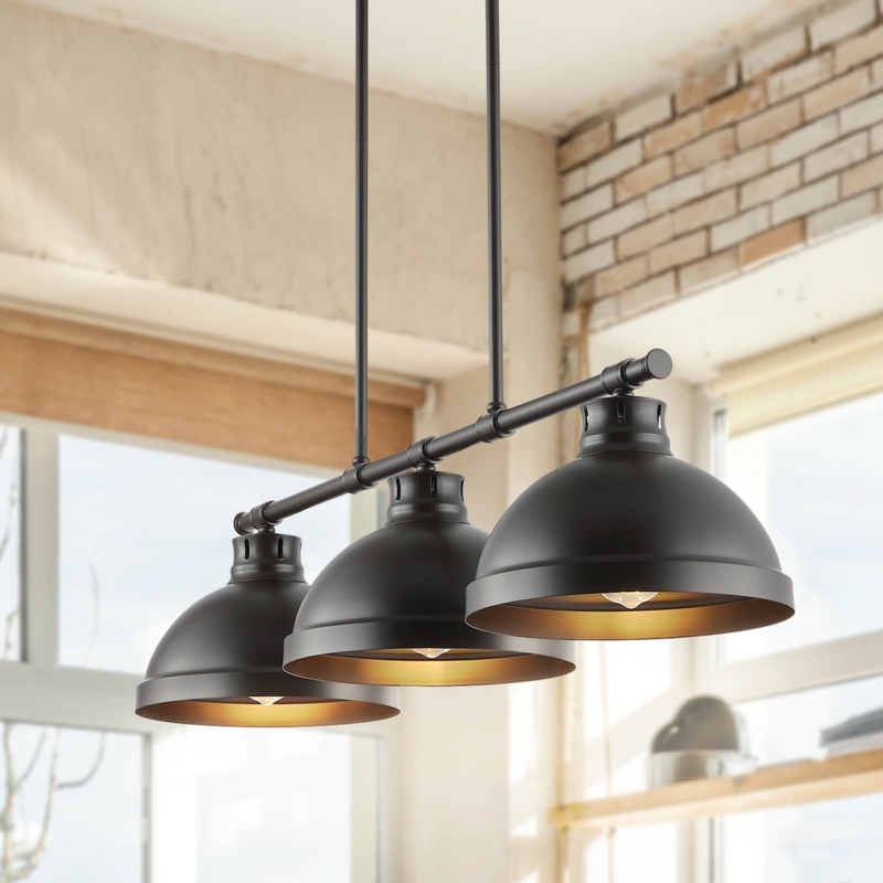 Island Pendant Light Four-Light Cage Fabric Shades Transitional Kitchen