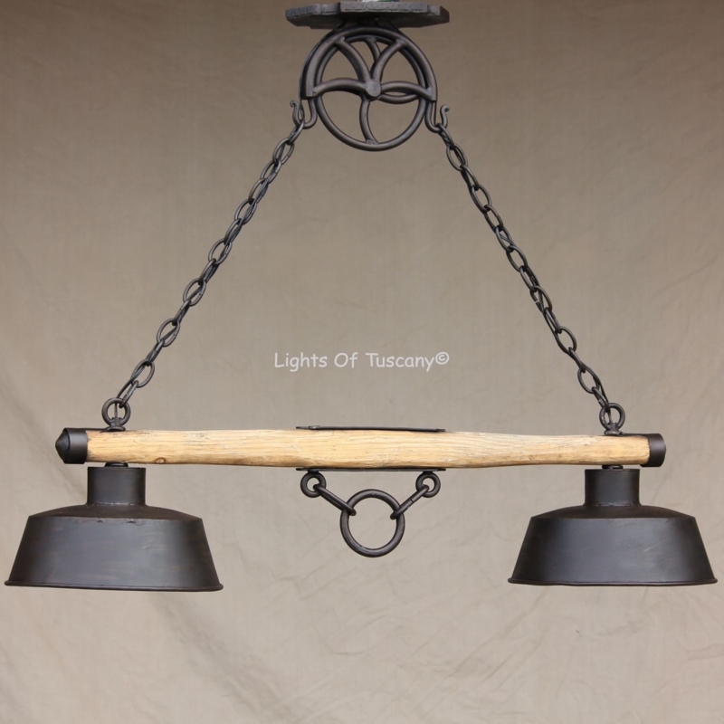 Island Pendant with Linear Scrollwork Frame & Dual Amber Bowls
