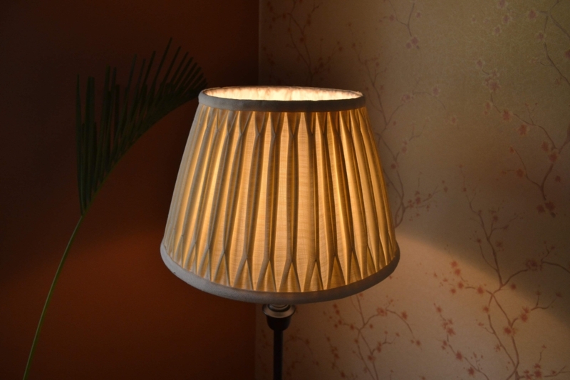 Ivory Linen Lampshade, Hand-Stitched Pinch Pleated Design