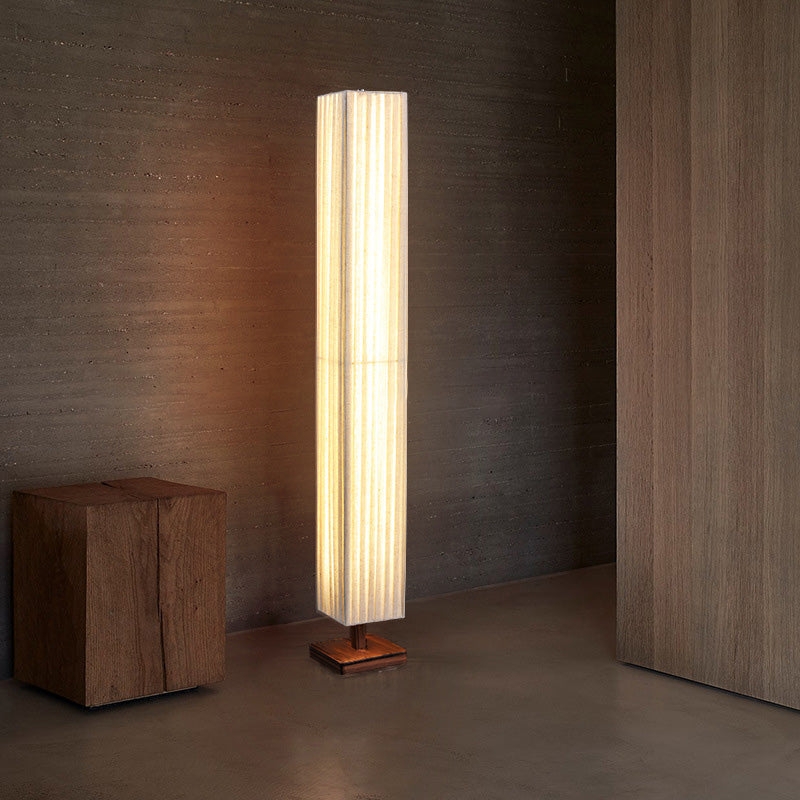 Japanese Floor Lamp Walnut Wood Shoji Fabric Panels Column Design
