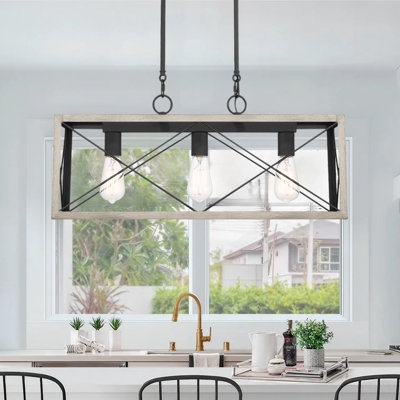 Kitchen Island Lighting: Linear Black Frame with Clear Glass Cylinders