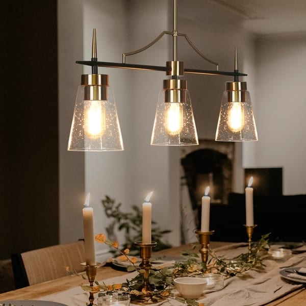 Kitchen Island Pendant 3-Light Linear Seeded Cone Glass Fixture