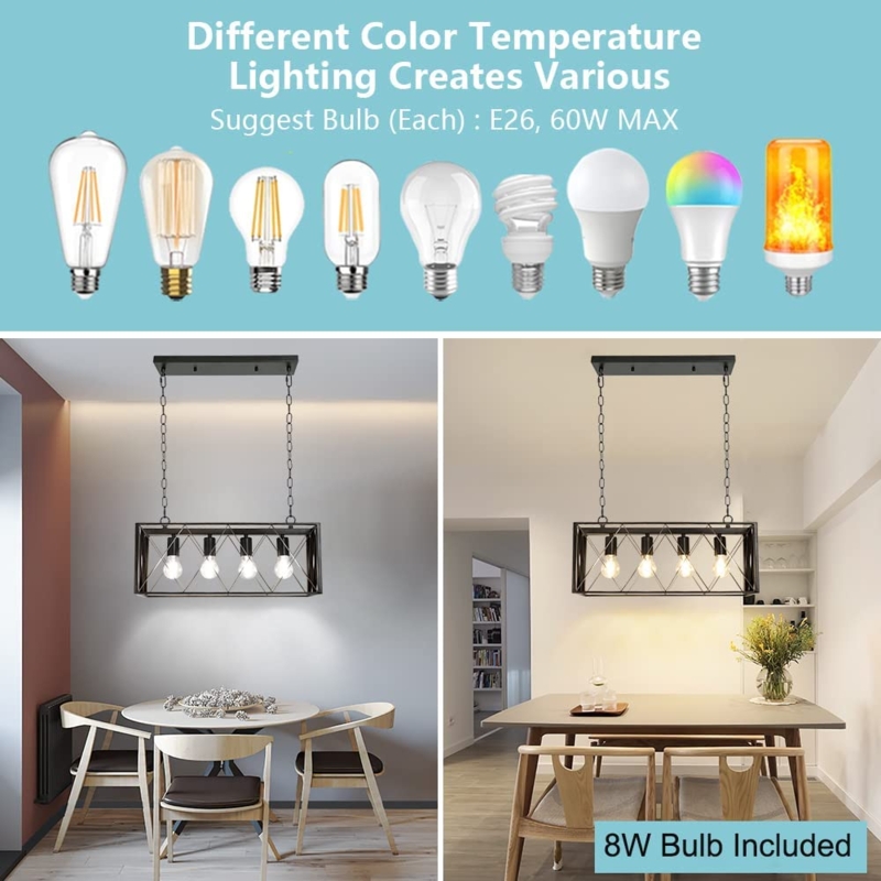 Kitchen Island Pendant Linear Open Cage Matte Black Industrial