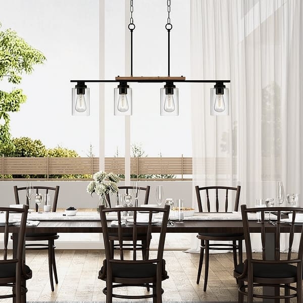 Kitchen Island Pendant: Open Rectangular Frame, Matte Black Metal Fixture