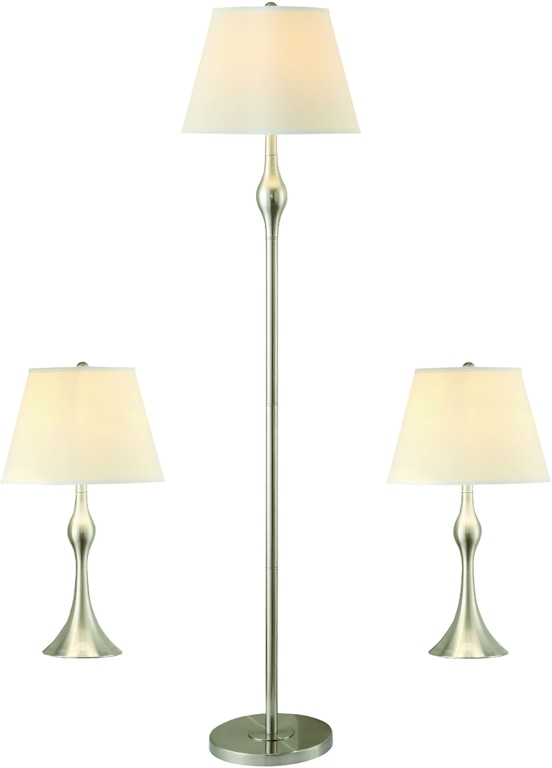 Lamp Set: Classic Brushed Nickel Turned Pedestal Bases
