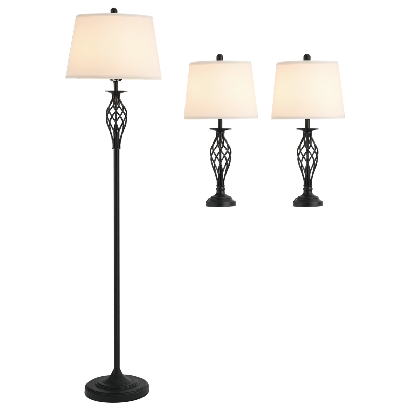 Lamp Set: Clean Minimalist Black Metal Slim Pole Trio