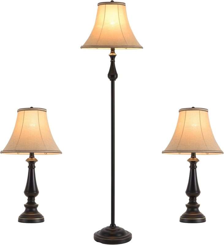 Lamp Set: Cohesive Black Metal with Pull Chain and Brown Shades