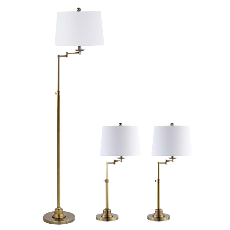 Lamp Set: Modern Glam Polished Gold Finish White Drum Shades