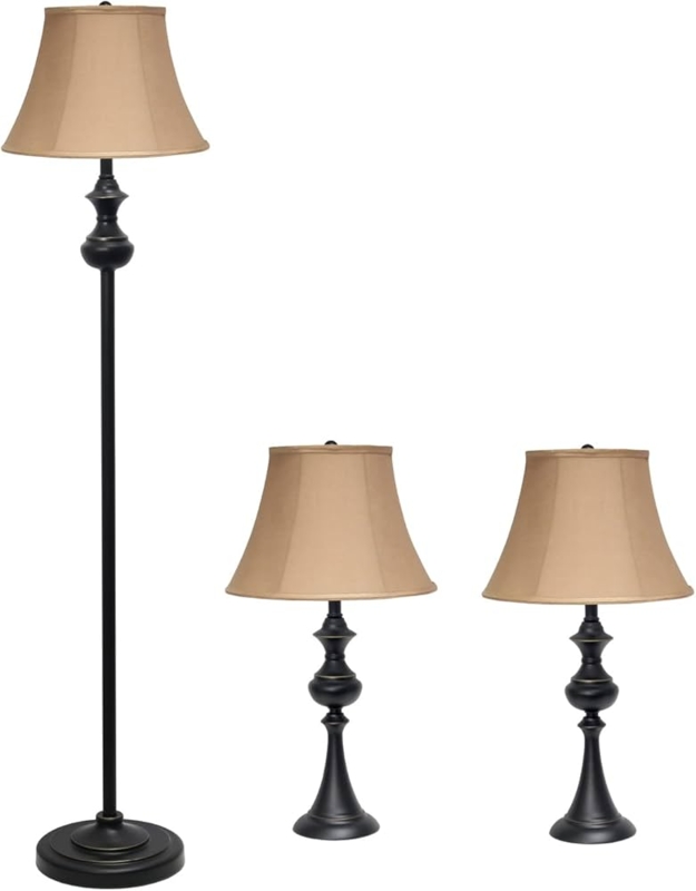 Lamp Set Three Piece Traditional Turned Base Bronze