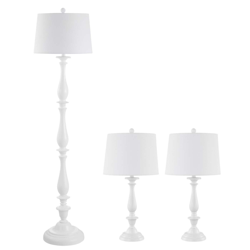 Lamp Set: Traditional White Candlestick Base Tapered Shades