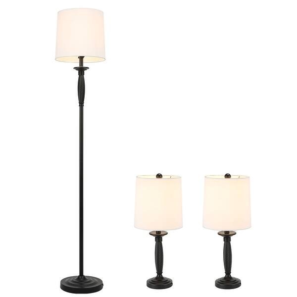 Lamp Set: Versatile Matte Black Tiered Round Base Pull Chain Switch