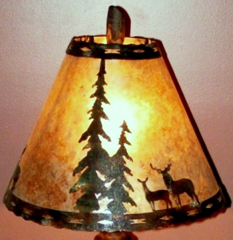 Lamp Shade Amber Mica Panels with Deer Cutout, Rustic Cabin Style