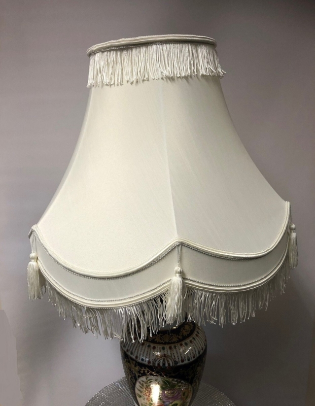 Lamp Shade Bell Shape Fringe Trim Silver Embroidery Victorian