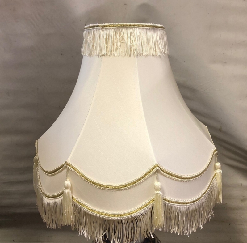 Lamp Shade Bell Shape Scalloped Edge Braided Trim Cream Elegant