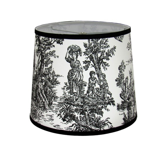 Lamp Shade Black and White Toile Scenic Empire Tapered