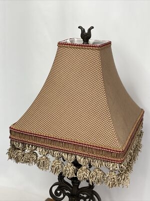 Lamp Shade Boho Floral Pattern Bell Silhouette Tassel Fringe Beige