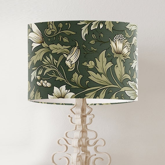 Lamp Shade Boho Style Olive Green Floral Print Drum