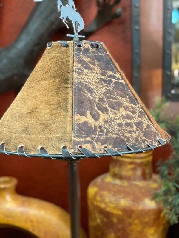 Lamp Shade Brindle Cowhide with Leather Whipstitch, Western Rustic