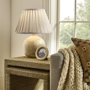Lamp Shade Brown Gingham Check Pattern Pleated Tapered Farmhouse