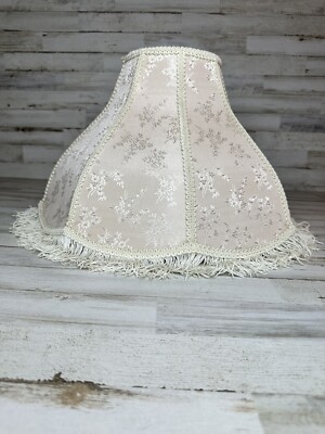 Lamp Shade Cream Eight Panel Fringed Trim Scalloped Top Vintage