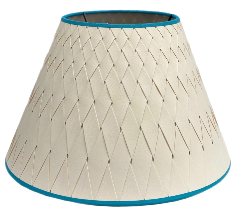 Lamp Shade Empire Woven Paper Natural Tan with Teal Accent Trim Boho