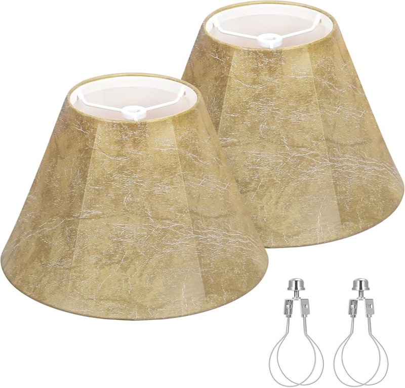 Lamp Shade Faux Leather Finish with Whipstitch Trim, Set of 2, Rustic