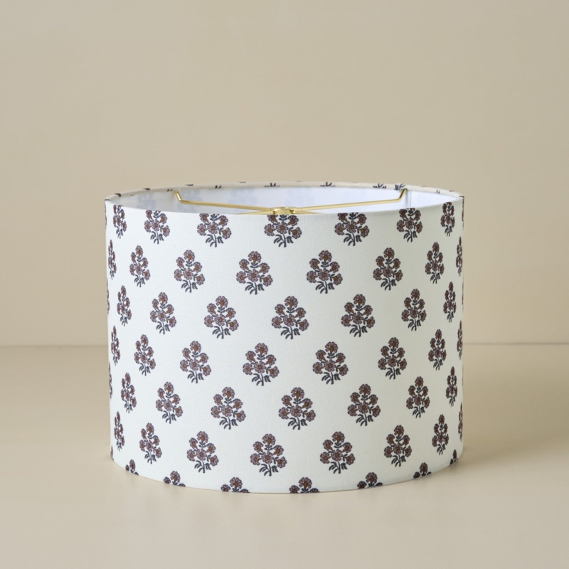 Lamp Shade: Floral Block Print Pattern, Drum Silhouette, Artisanal Style
