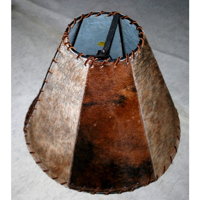 Lamp Shade Hair-On-Hide Cowhide with Whipstitch Detailing, Western Rustic