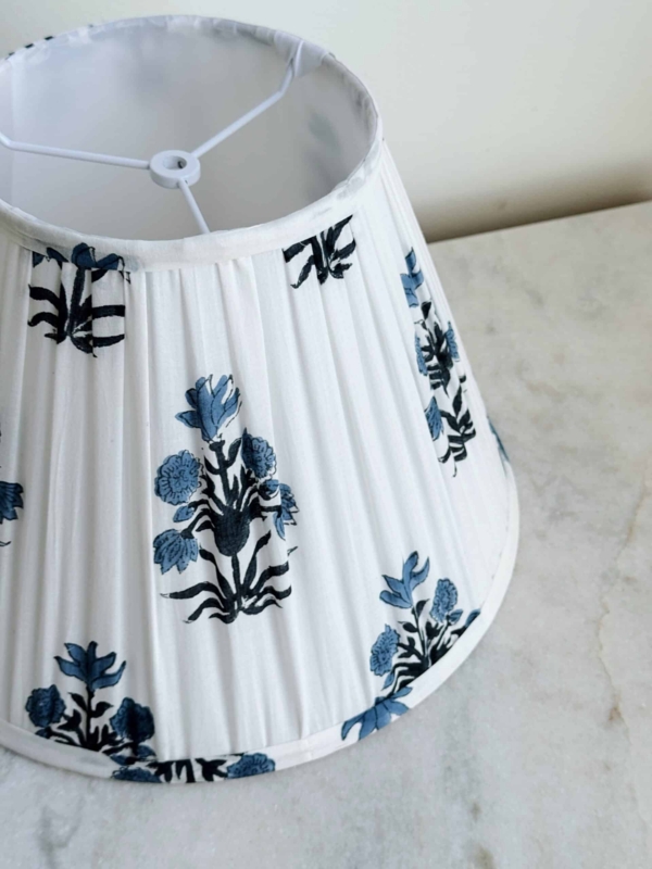 Lamp Shade Knife Pleats Blue Floral Block Print Empire Coastal Style
