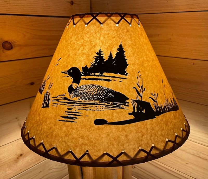 Lamp Shade Loon Silhouette on Oiled Paper with Whipstitch Lacing, Rustic