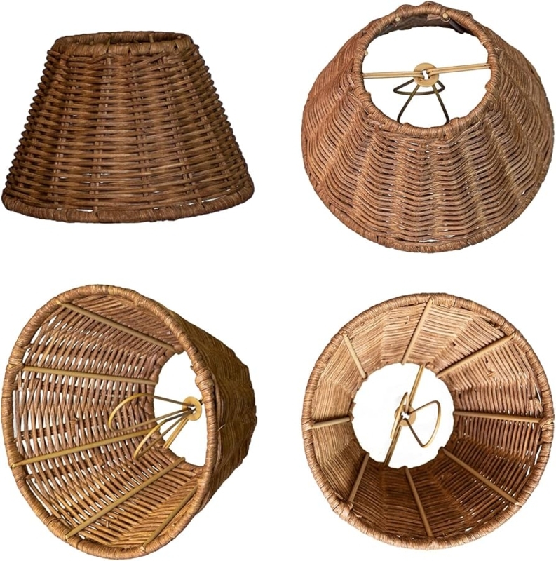 Lamp Shade Natural Rattan Clip On Woven Boho Style Mini Lampshades