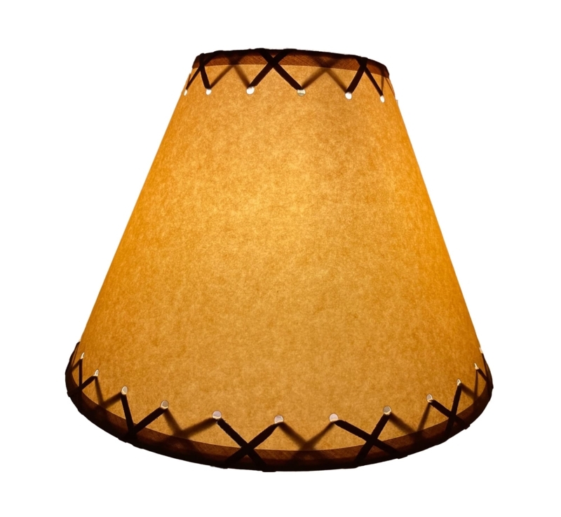 Lamp Shade Oiled Paper Look with Whipstitched Edges for Cabin Decor
