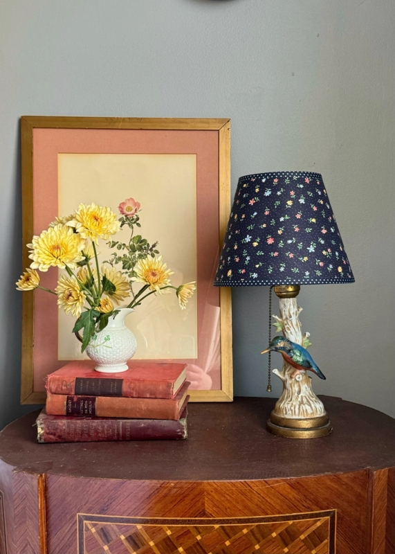 Lamp Shade: Pleated Design, Petite Scale, Blue Floral Print, Empire Shape